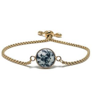 🎉NWT Full Circle Adjustable Slide Bead Box Chain Gold Kiwi Jasper Bracelet